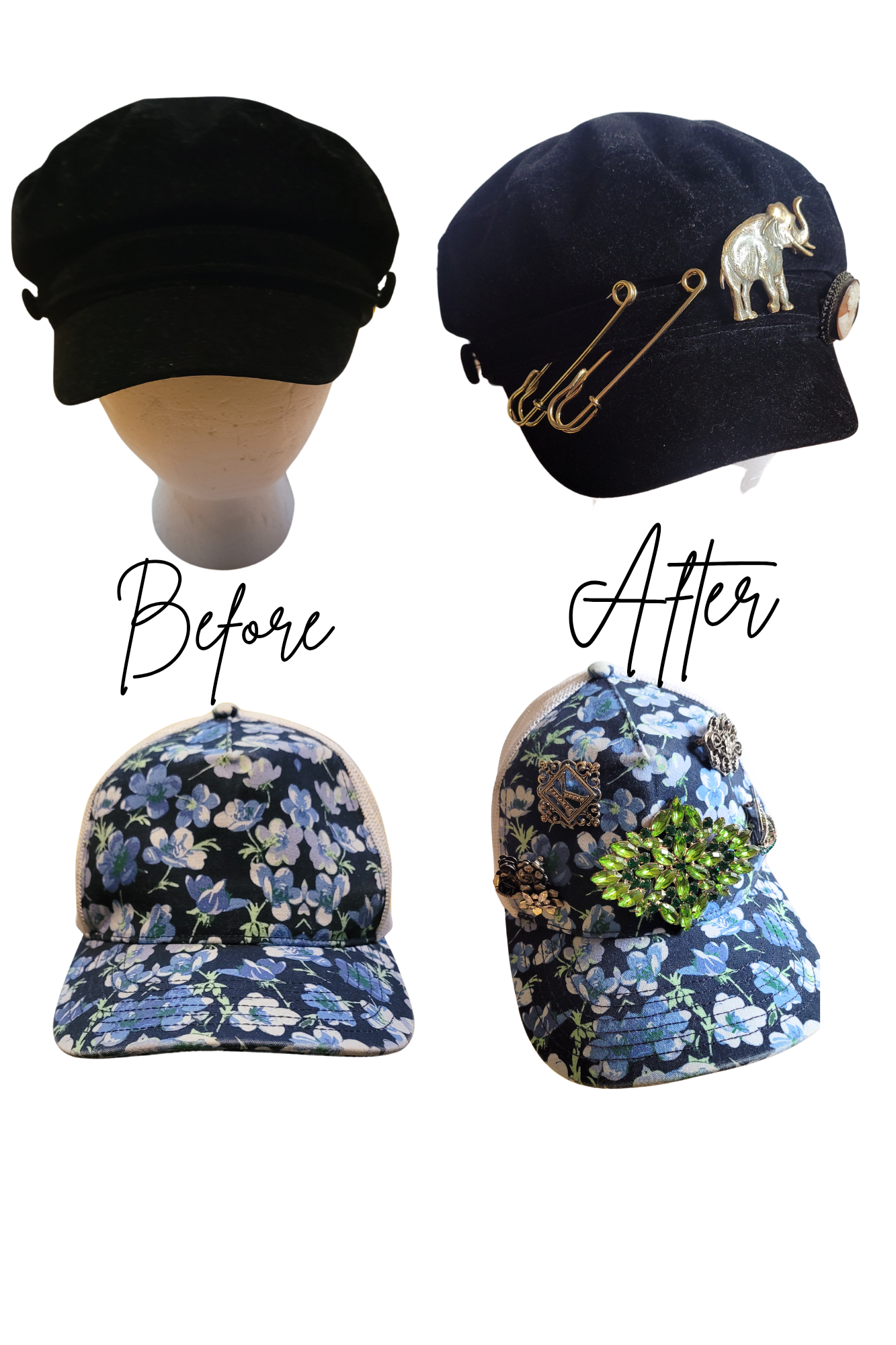 Four different colored hats.