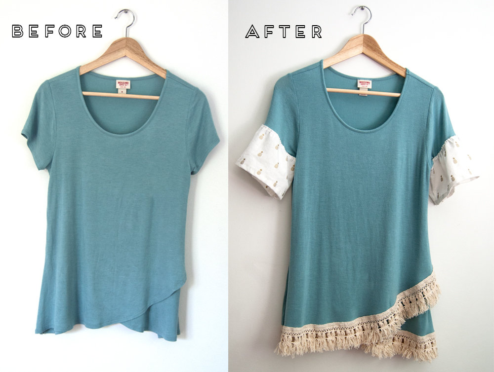 How to add fabric to bottom of shirts - simple tshirt refashion