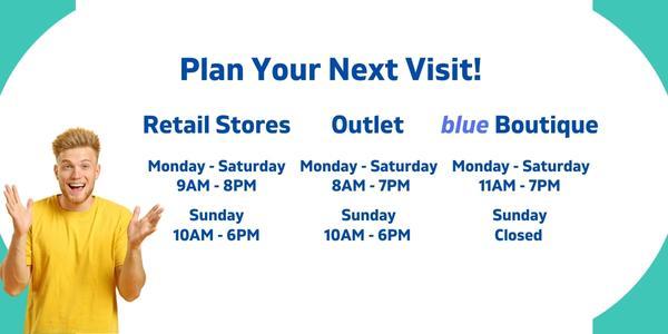 New hours in place for retail and outlet stores.