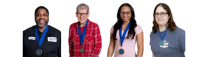 Four individuals with blue medals -- 2026 Celebration of Champions